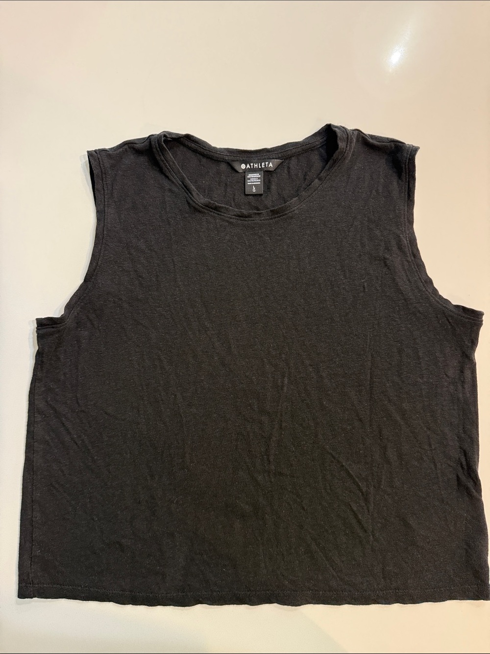 Athleta Black Linen Blend Muscle Tee Tank | Size L